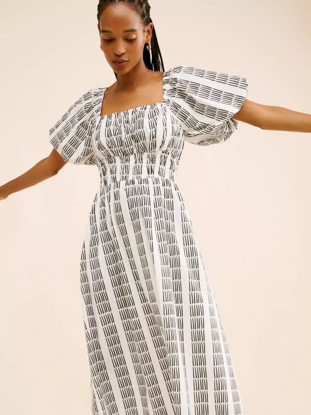 Anthropologie Maeve 100% Cotton Puff-Sleeve Smocked Midi Dress - Picture 12 of 16